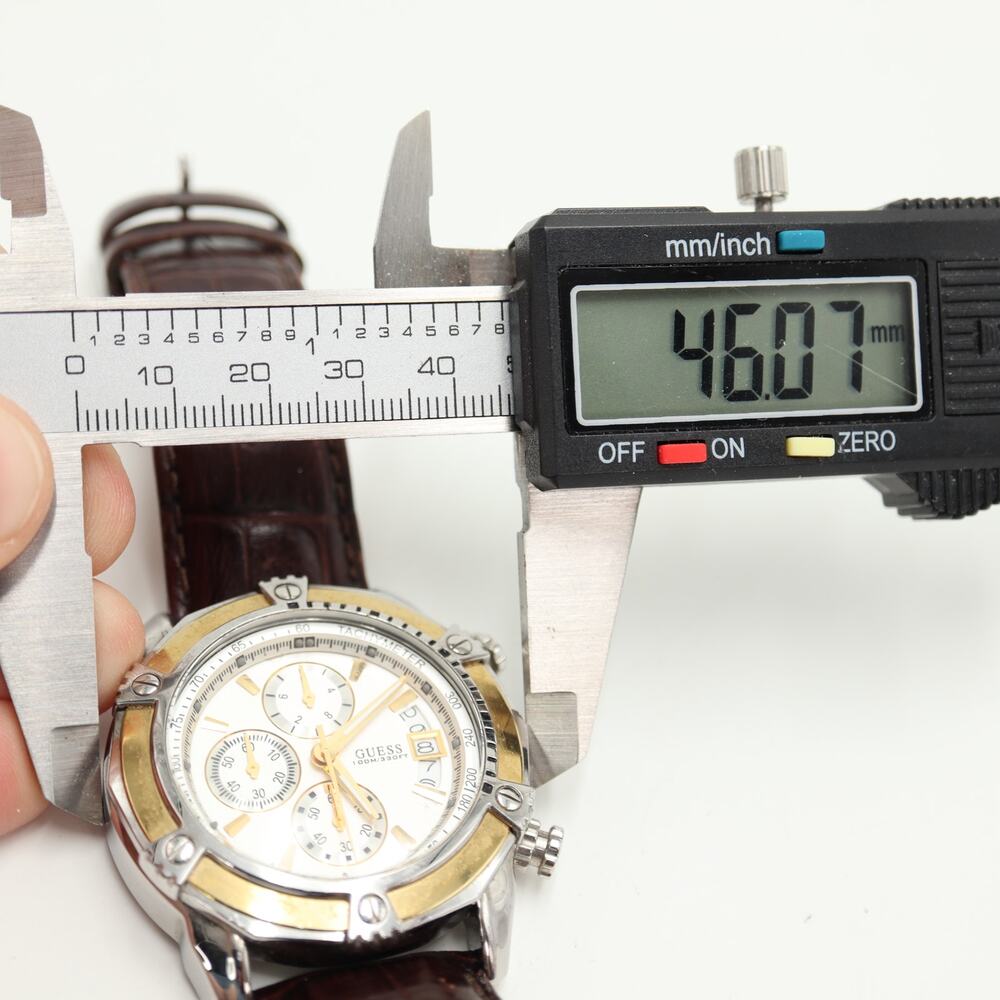 Guess Two Tone Split Second Chronograph 46mm Watch Brown Leather w New Battery - Picture 2 of 16
